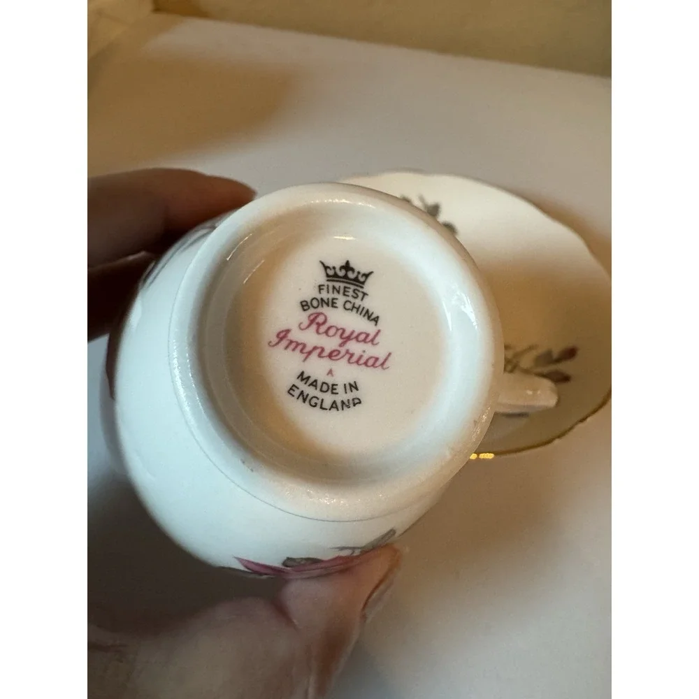 Vintage Royal Imperial Bone China Pink Rose Teacup And Saucer England